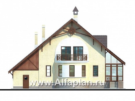 «Оптимус» -проект дома с террасой и с гаражом, с двускатной кровлей, в немецком стиле - превью фасада дома
