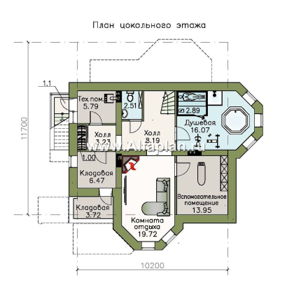 «Успех Плюс» — проект двухэтажного коттеджа, с эркером,  с цокольным этажом - превью план дома
