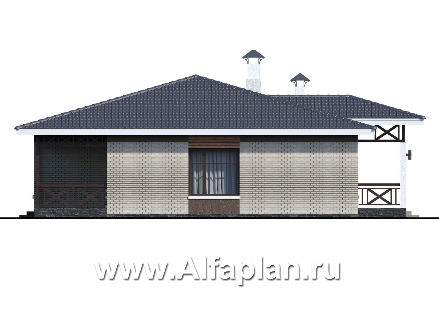 Проекты домов Альфаплан - «Покровка» - стильный одноэтажный коттедж - изображение фасада №3