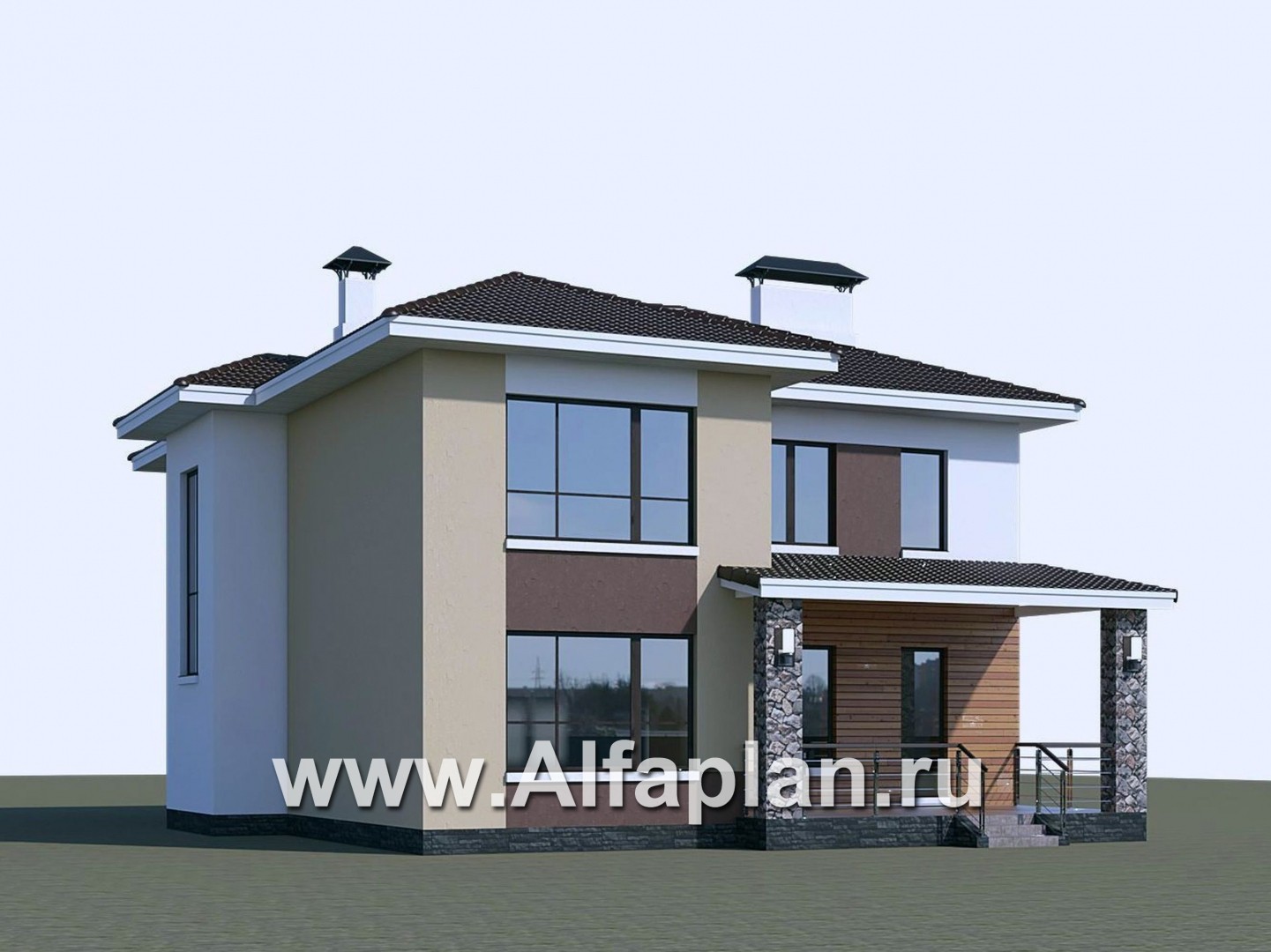 Проекты домов Альфаплан - «Формула успеха» - современный коттедж с угловыми окнами - дополнительное изображение №1