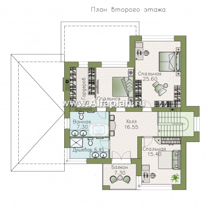 Проекты домов Альфаплан - «Формула успеха» - современный коттедж с угловыми окнами - превью плана проекта №2