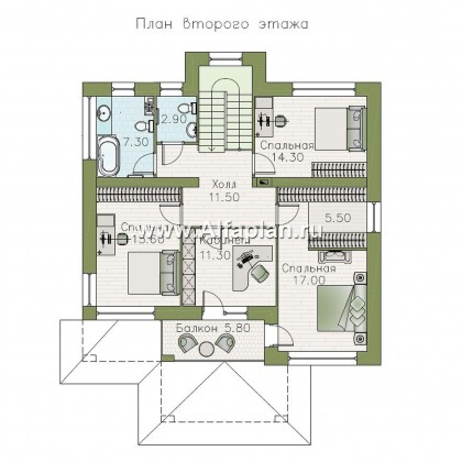 Проекты домов Альфаплан - «Маяк» - уютный дом с террасой - превью плана проекта №2