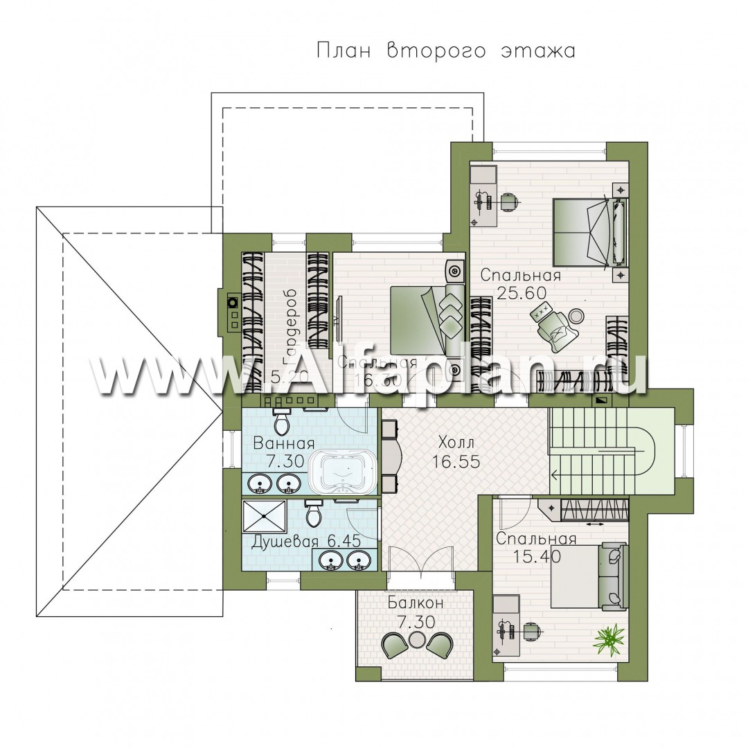 Проекты домов Альфаплан - «Формула успеха» - загородный дом с гаражом - изображение плана проекта №2