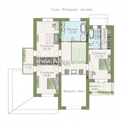 Проекты домов Альфаплан - «Голицын» — особняк с двусветной гостиной и сауной - превью плана проекта №2