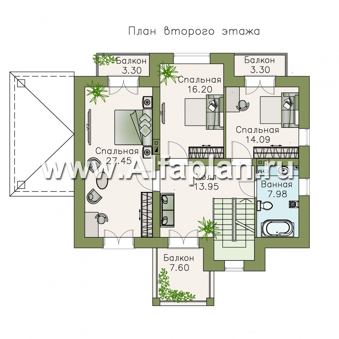Проекты домов Альфаплан - «Разумовский» - элегантный загородный коттедж с террасой - изображение плана проекта №2