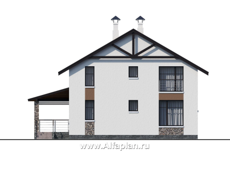 Проекты домов Альфаплан - Компактный дом с четырьмя спальными и угловой террасой - превью фасада №4