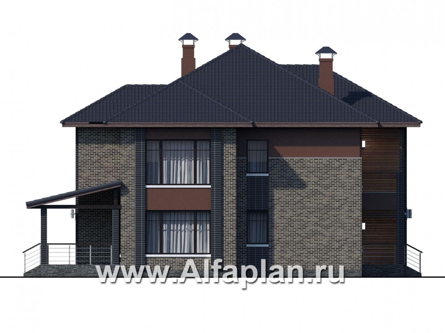 Проекты домов Альфаплан - «Неман» - загородный дом с двусветной гостиной - изображение фасада №3
