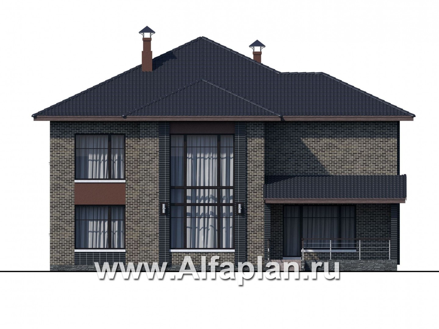 Проекты домов Альфаплан - «Неман» - загородный дом с двусветной гостиной - изображение фасада №4