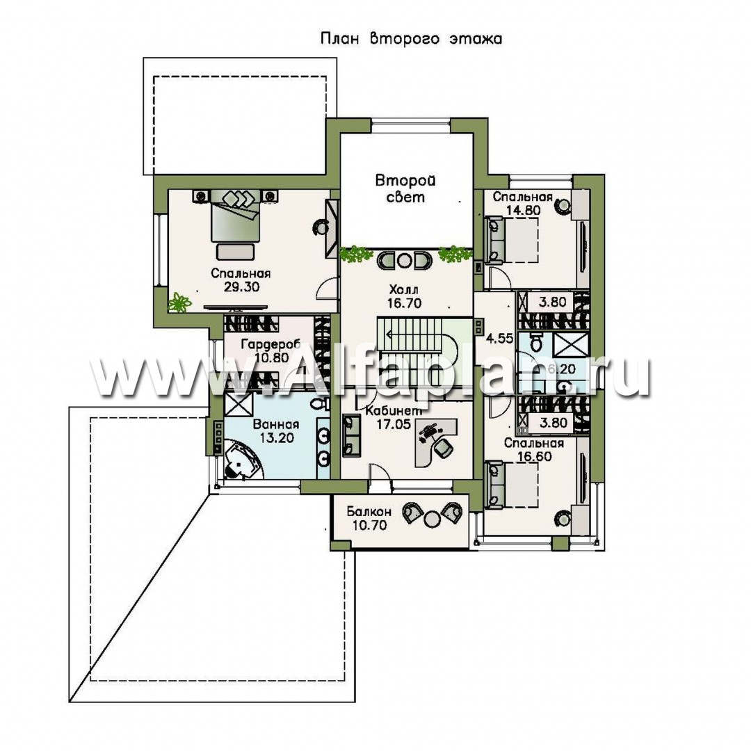 Проекты домов Альфаплан - «Эльба» — современная вилла с угловым остеклением и гаражом - изображение плана проекта №2
