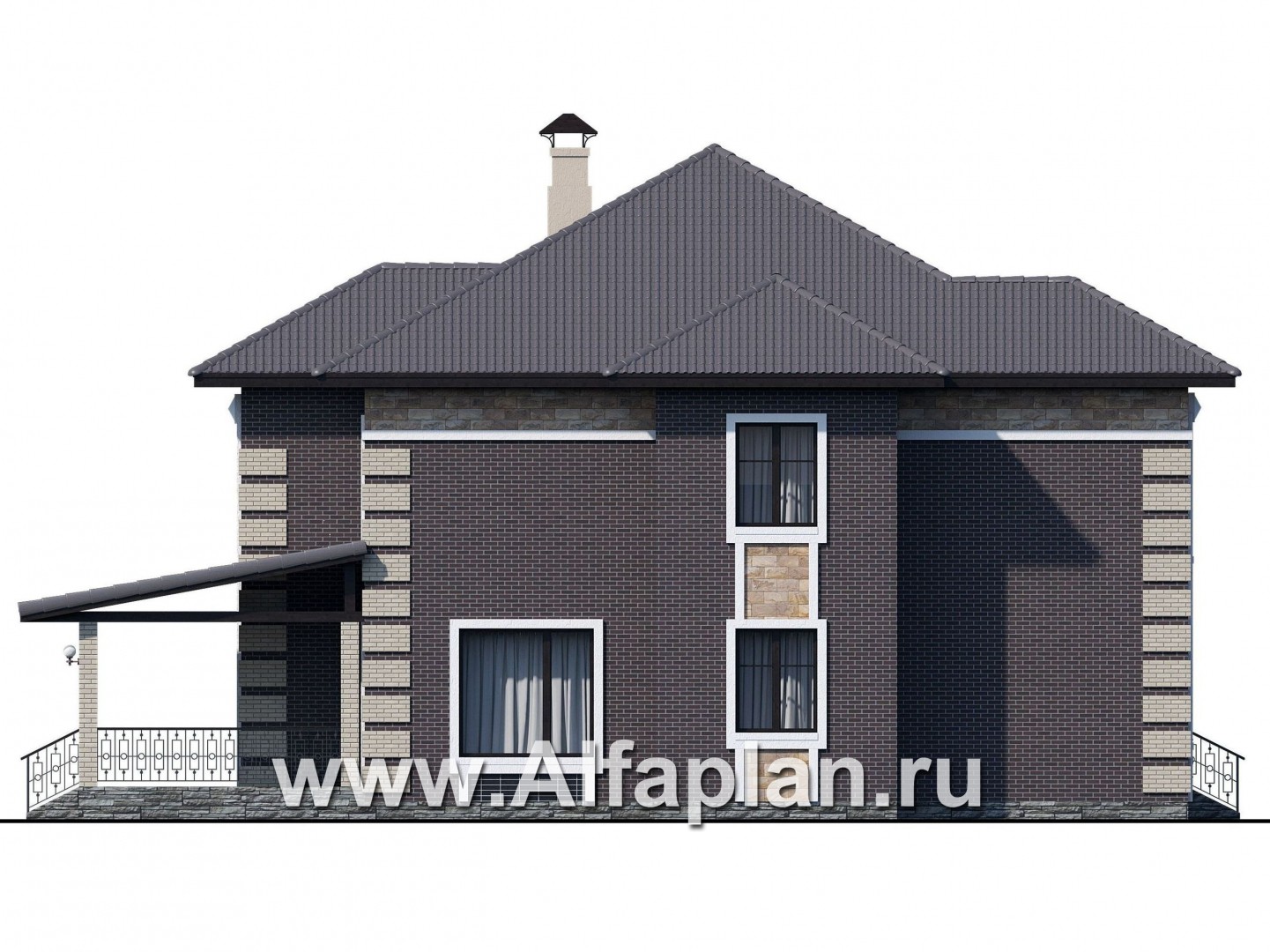 Проекты домов Альфаплан - «Двина» - элегантный особняк с симметричным фасадом - изображение фасада №3