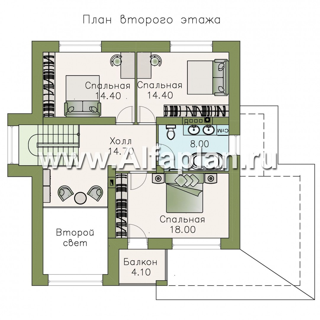 Проекты домов Альфаплан - «Роман с камнем» — двухэтажный коттедж с двусветной гостиной - план проекта №2