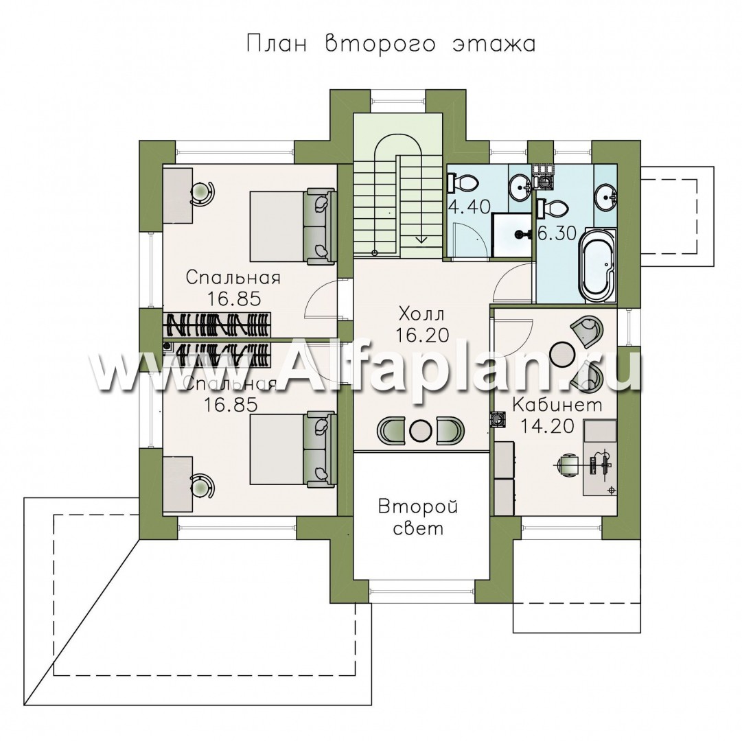 Проекты домов Альфаплан - «Светлая полоса» - современный коттедж со вторым светом - изображение плана проекта №2