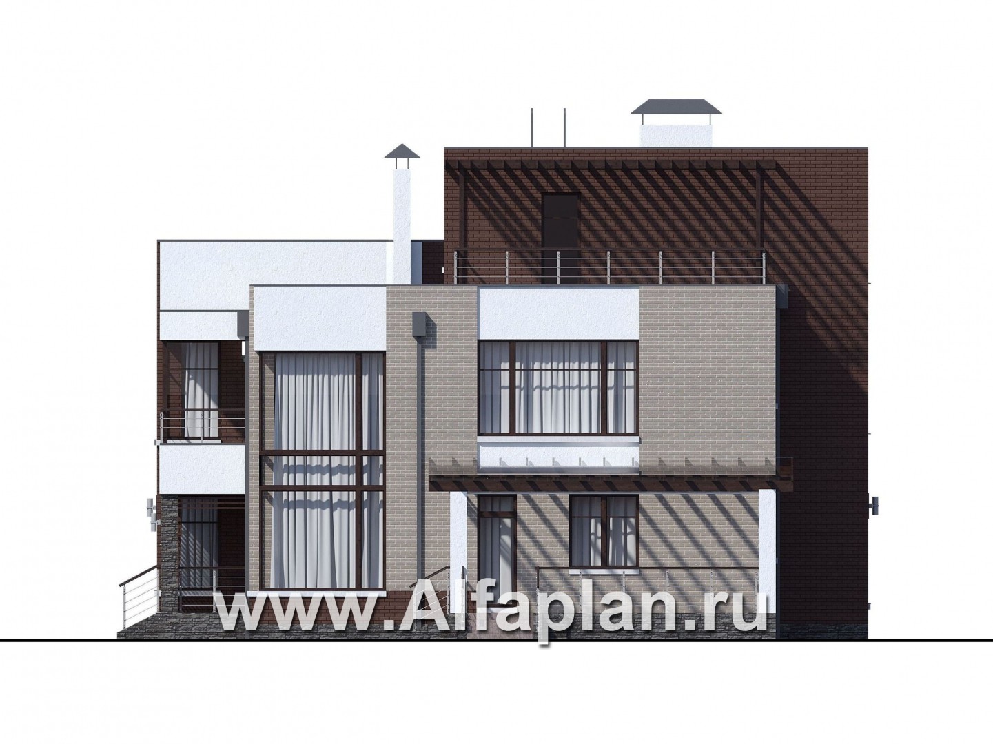 Проекты домов Альфаплан - «Эндр» — большая вилла с эксплуатируемой кровлей - изображение фасада №2