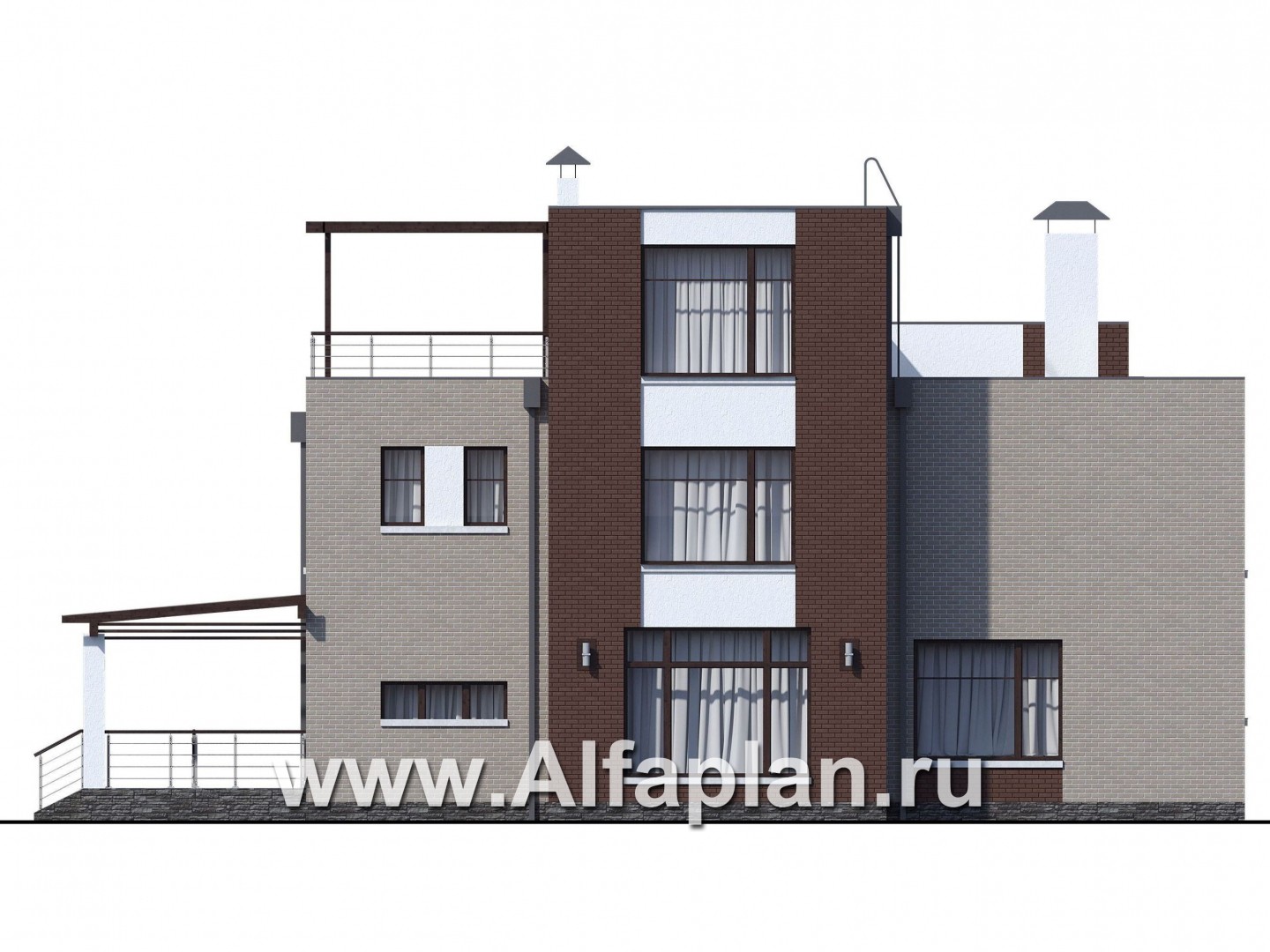 Проекты домов Альфаплан - «Эндр» — большая вилла с эксплуатируемой кровлей - изображение фасада №4