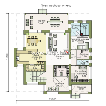 Проекты домов Альфаплан - « Альстер» — трехэтажный коттедж с эксплуатируемой кровлей - превью плана проекта №1