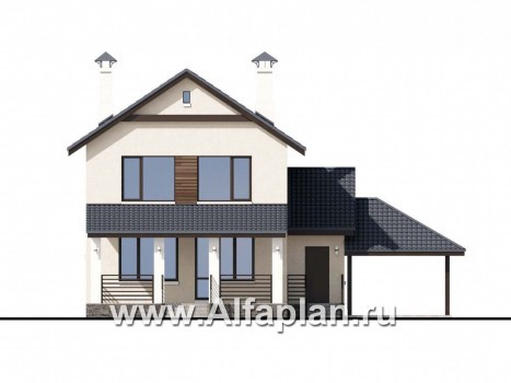 Проекты домов Альфаплан - «Весна» - экономичный и удобный дом с гаражом-навесом - превью фасада №4