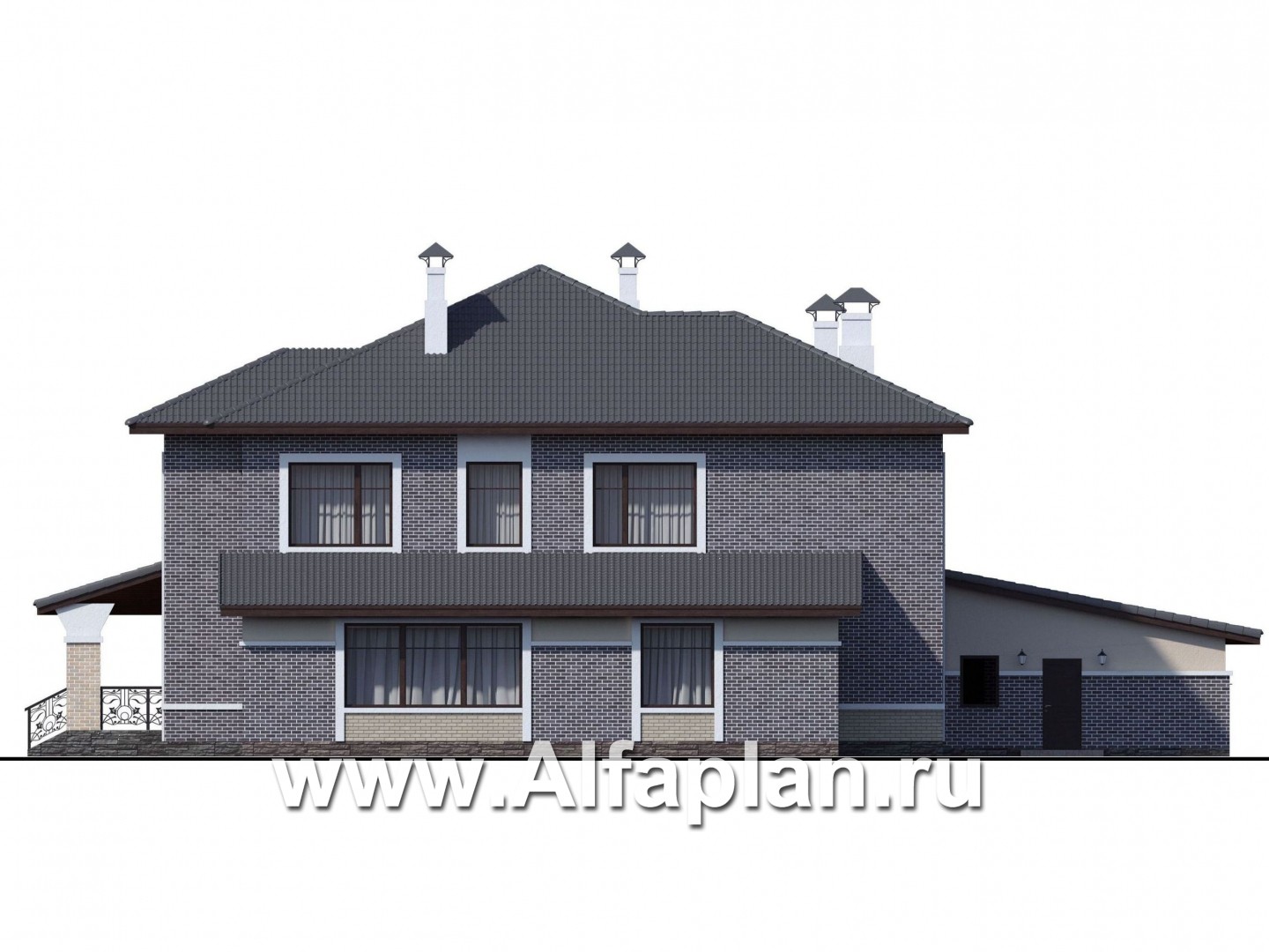 Проекты домов Альфаплан - «Арно» - классический особняк с большим гаражом и бассейном - изображение фасада №4