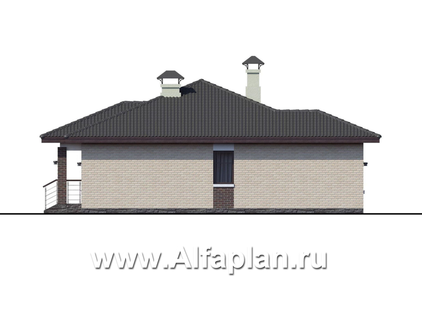 Проекты домов Альфаплан - «Леда» - одноэтажный коттедж с четырьмя комнатами и террасой - изображение фасада №2