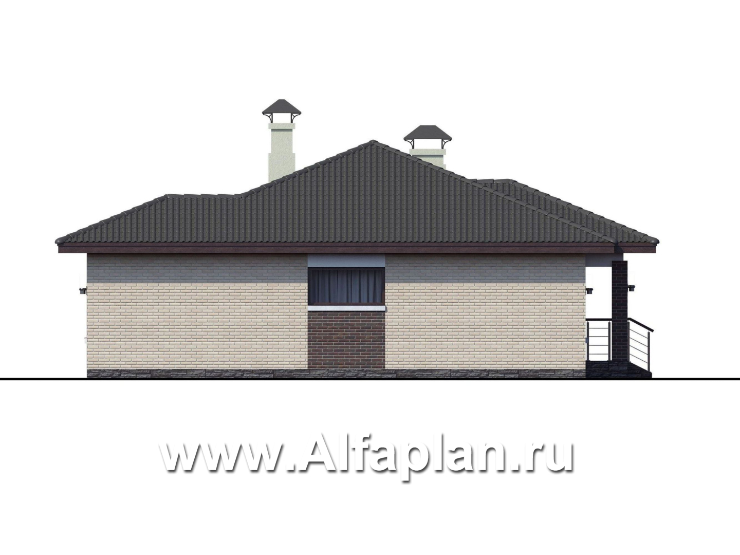 Проекты домов Альфаплан - «Леда» - одноэтажный коттедж с четырьмя комнатами и террасой - изображение фасада №3