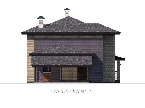 Проекты домов Альфаплан - «Стимул» - рациональный загородный дом с навесом для машины - превью фасада №3