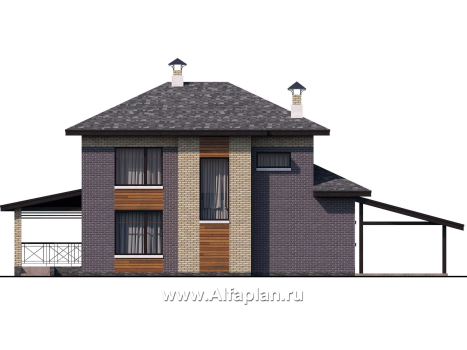 Проекты домов Альфаплан - «Стимул» - рациональный загородный дом с навесом для машины - превью фасада №4