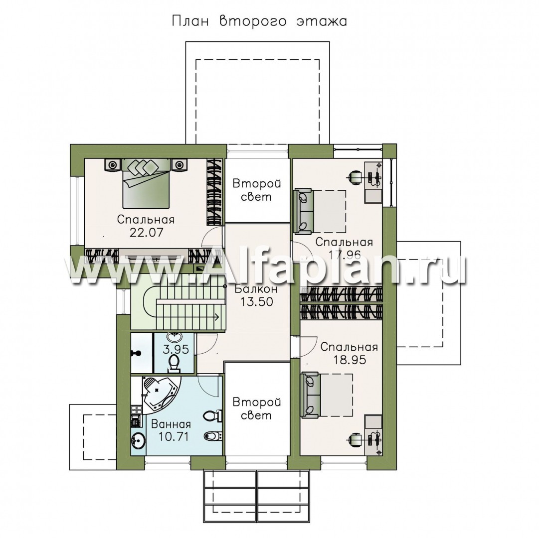 Проекты домов Альфаплан - «Мелодия света» - коттедж с двумя комнатами на первом этаже - изображение плана проекта №2