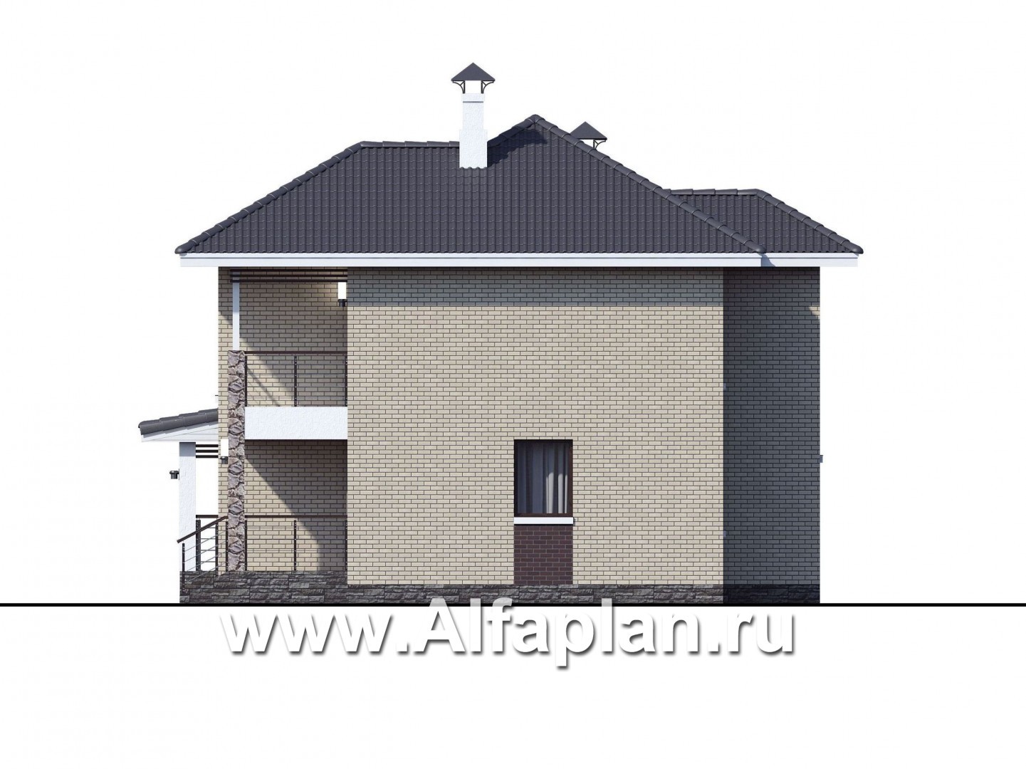 Проекты домов Альфаплан - «Саар»- современный двухэтажный дом с террасой - изображение фасада №2