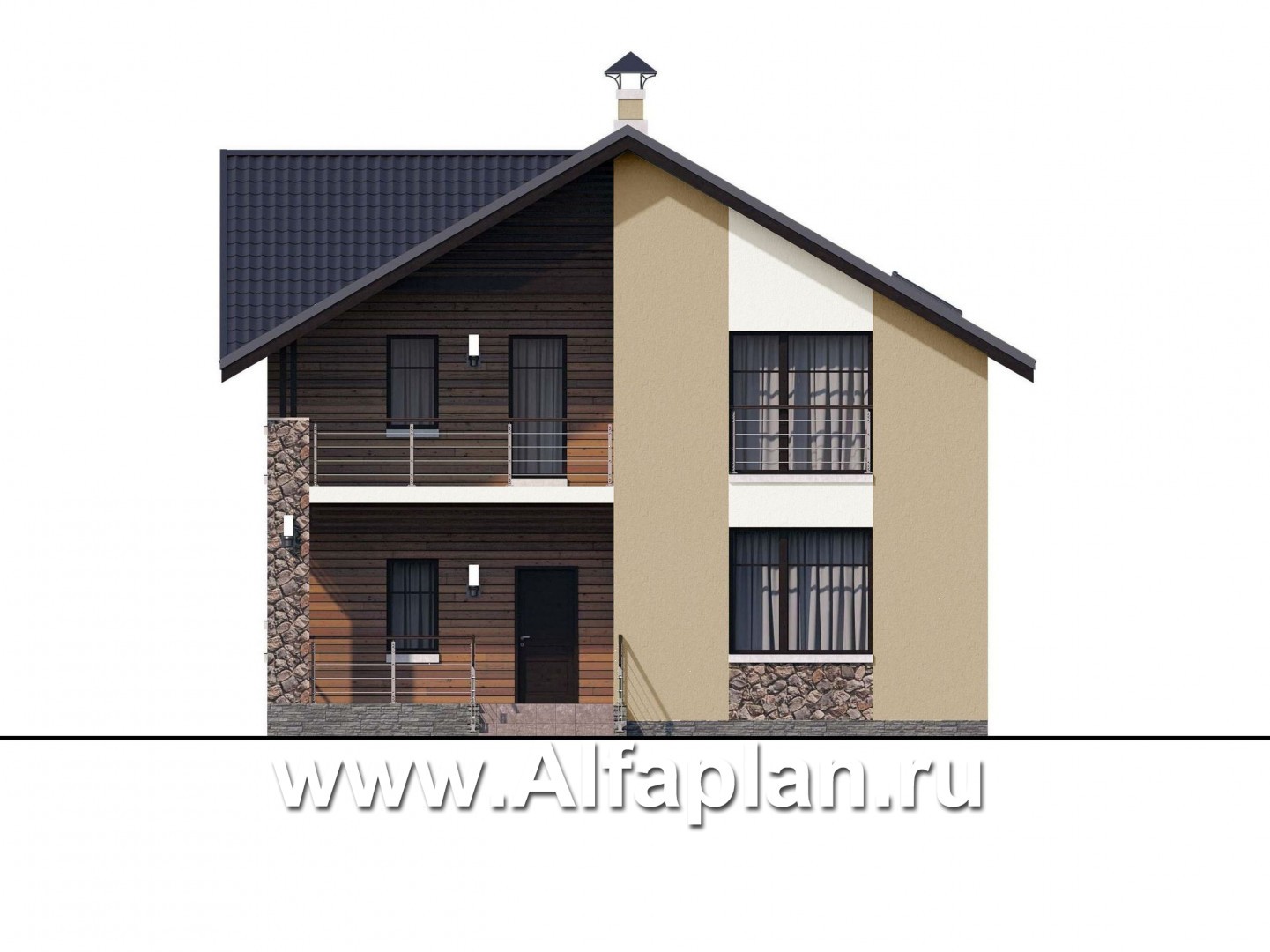 Проекты домов Альфаплан - «Заря» - уютный мансардный дом с балконом - изображение фасада №1