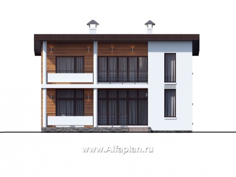 Проекты домов Альфаплан - «Сезанн» - современный стильный коттедж с односкатной кровлей - превью фасада №1