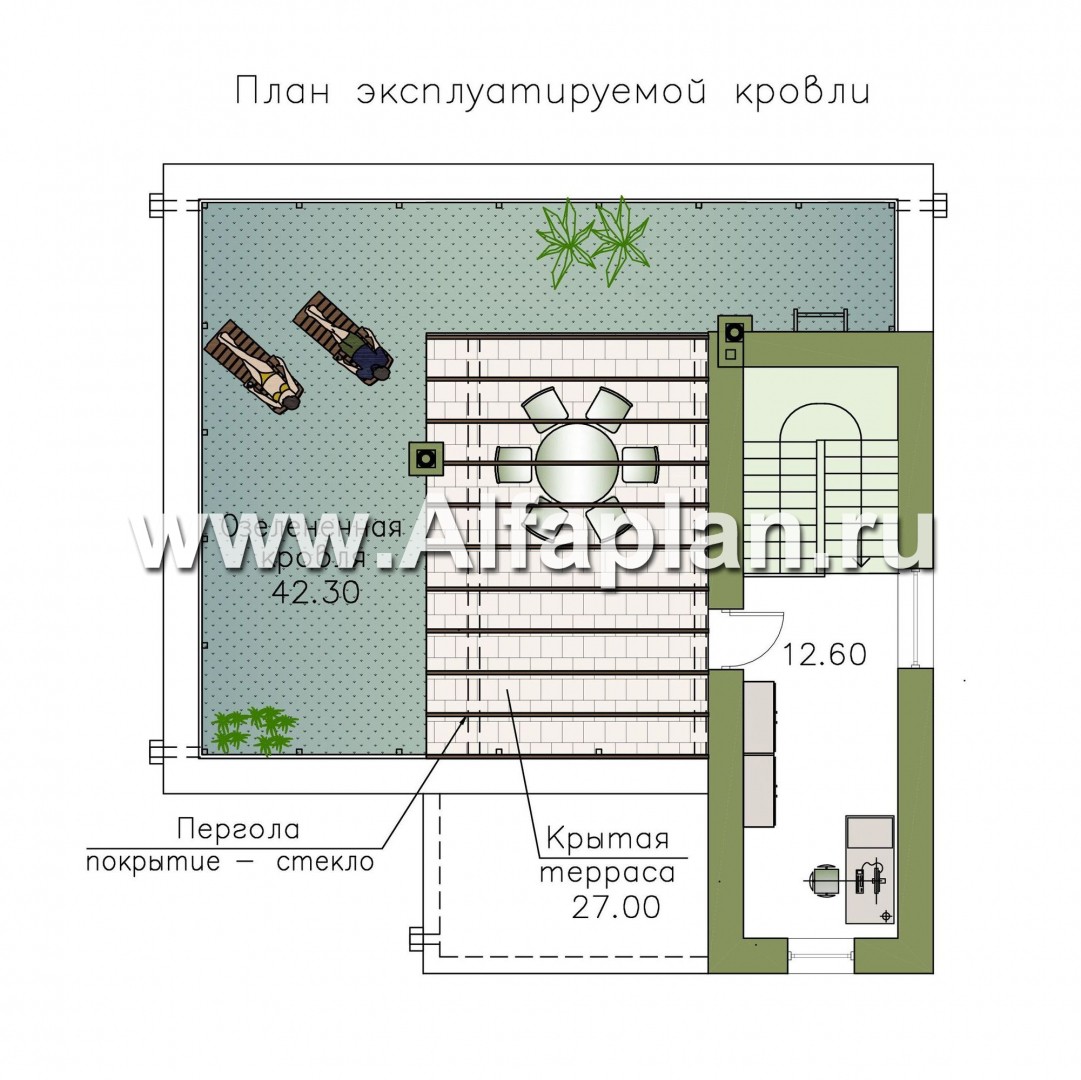 Проекты домов Альфаплан - «Гоген» - коттедж с эксплуатируемой кровлей - план проекта №3