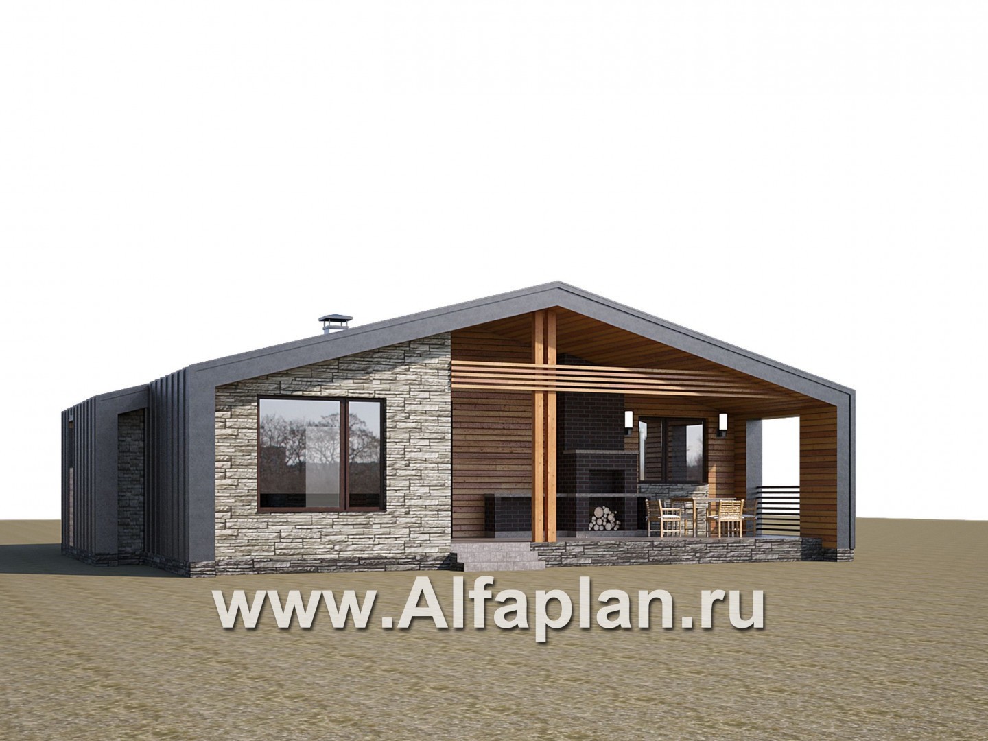 Проекты домов Альфаплан - «Гамма» - стильный каркасный дом с сауной - дополнительное изображение №1