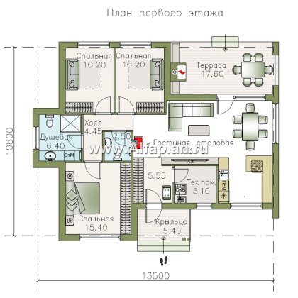 Проекты домов Альфаплан - «Дельта» - удобный и практичный каркасный дом в один этаж - превью плана проекта №1