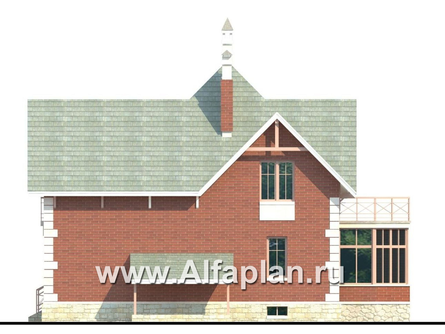 Проекты домов Альфаплан - «Приорат Плюс» - проект коттеджа с цоколем - изображение фасада №2