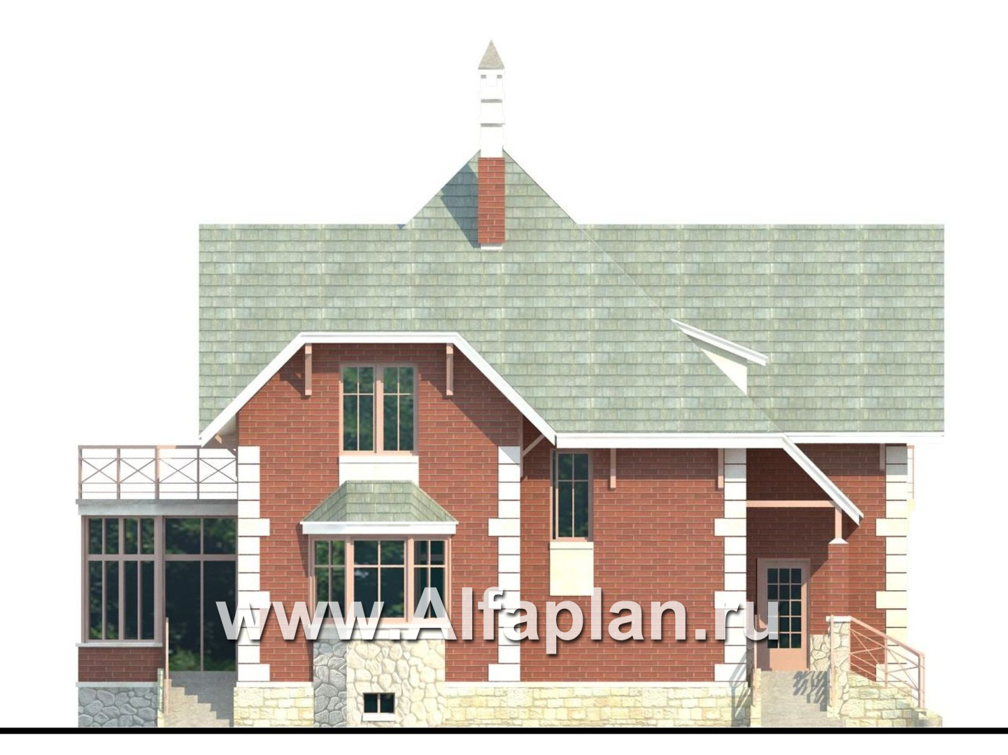 Проекты домов Альфаплан - «Приорат Плюс» - проект коттеджа с цоколем - изображение фасада №3