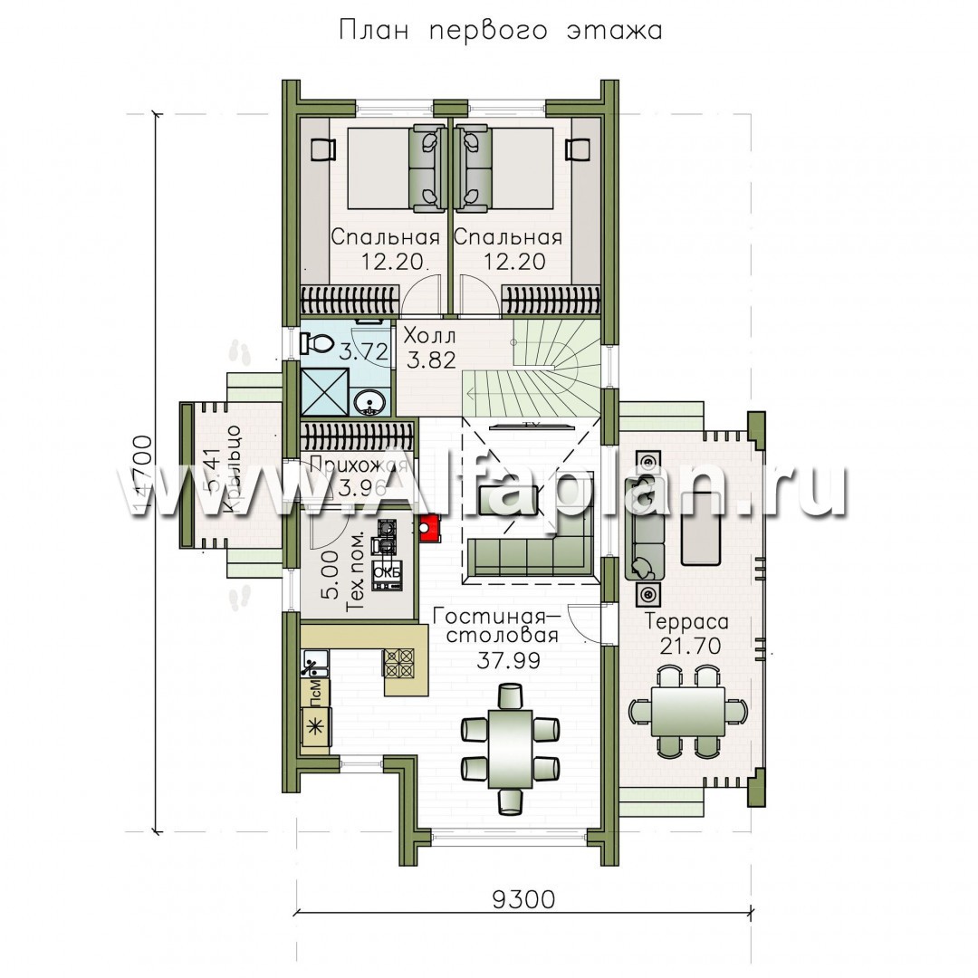 Проекты домов Альфаплан - «Омега» - двухэтажный каркасный дом с пятью спальнями - изображение плана проекта №1