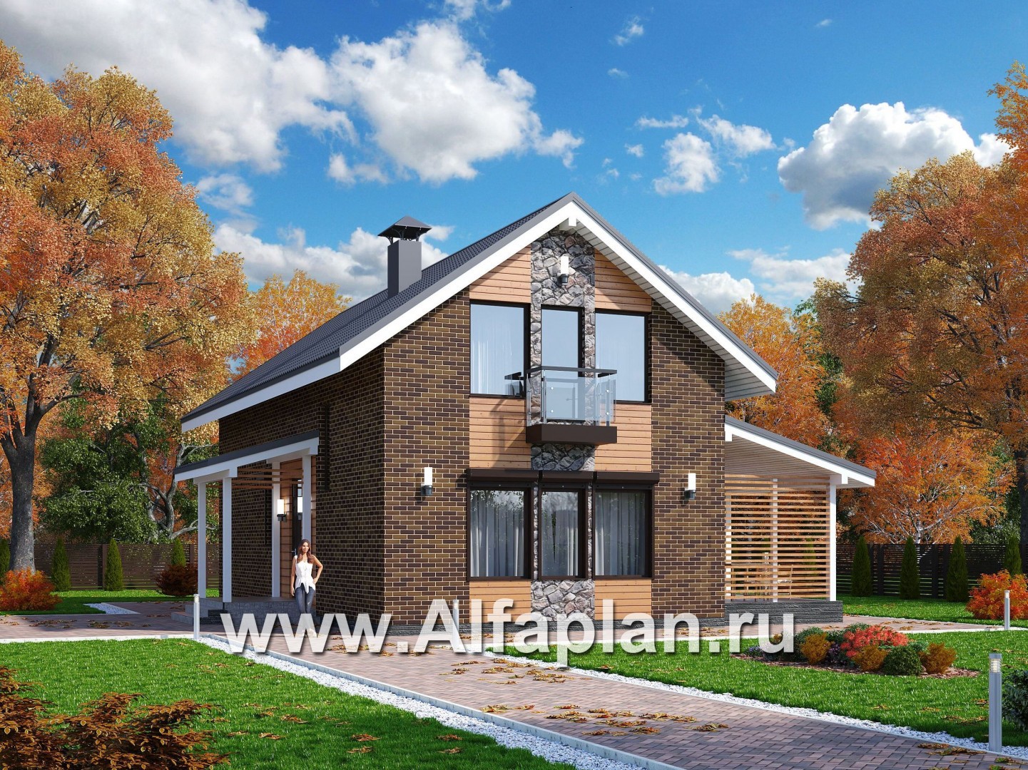 Проекты домов Альфаплан - «Омега» - рациональный коттедж с удобной планировкой - основное изображение
