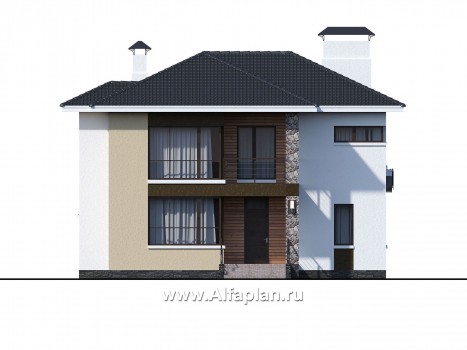 Проекты домов Альфаплан - «Формула успеха» - современный коттедж с угловыми окнами - превью фасада №1