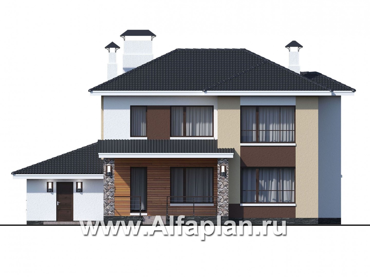 Проекты домов Альфаплан - «Формула успеха» - современный коттедж с угловыми окнами - изображение фасада №4