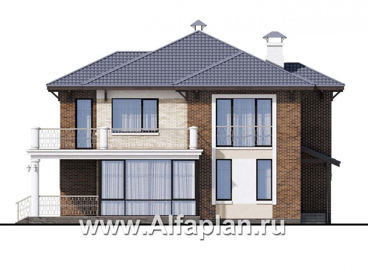 Проекты домов Альфаплан - «Эффект бабочки» - дом с красивой угловой террасой - изображение фасада №2