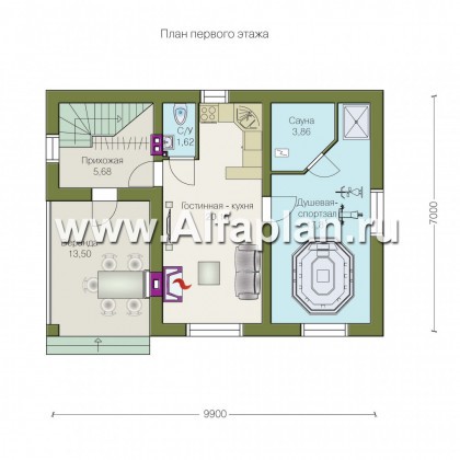 Проекты домов Альфаплан - Баня с террасой и студией в мансарде - превью плана проекта №1