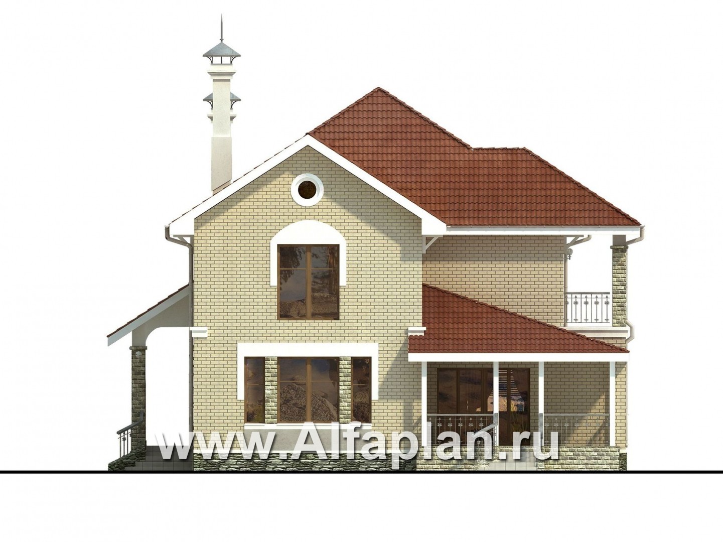 Проекты домов Альфаплан - «Лавиери Плюс»- проект дома с изящным крыльцом и эркером - изображение фасада №4