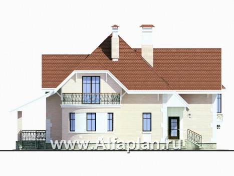 Проекты домов Альфаплан - «Ветер перемен»- коттедж с гаражом и навесом для автомобиля - превью фасада №3