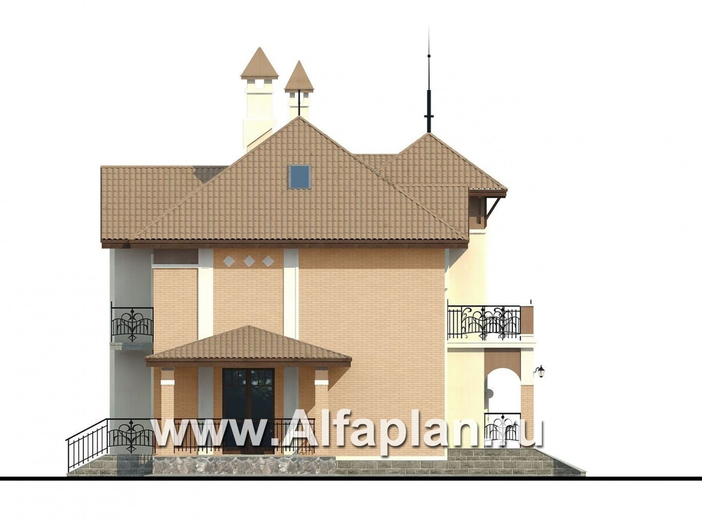 Проекты домов Альфаплан - «Разумовский» - красивый коттедж с элементами стиля модерн - изображение фасада №3