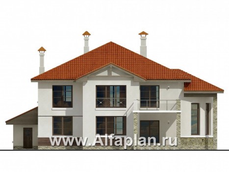 Проекты домов Альфаплан - «Коралл»- респектабельный особняк с полукруглой гостиной - превью фасада №4