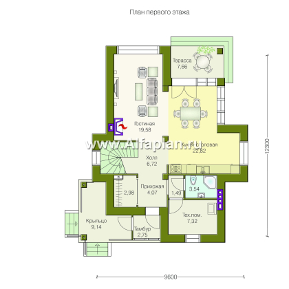 Проекты домов Альфаплан - «Оникс» - компактный двухэтажный дом для небольшого участка - превью плана проекта №1