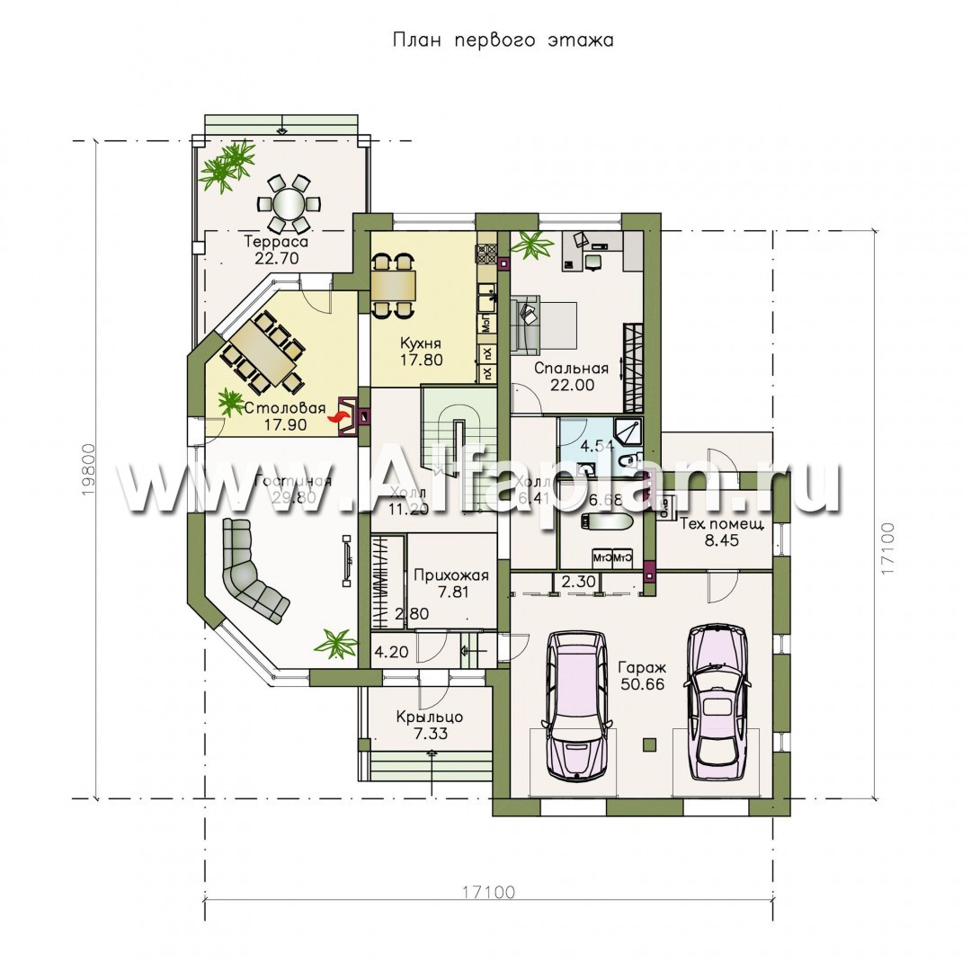 Проекты домов Альфаплан - «Рубин» - современный дом c оригинальной гостиной - изображение плана проекта №1