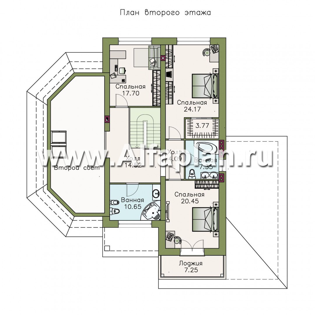 Проекты домов Альфаплан - «Рубин» - современный дом c оригинальной гостиной - план проекта №2
