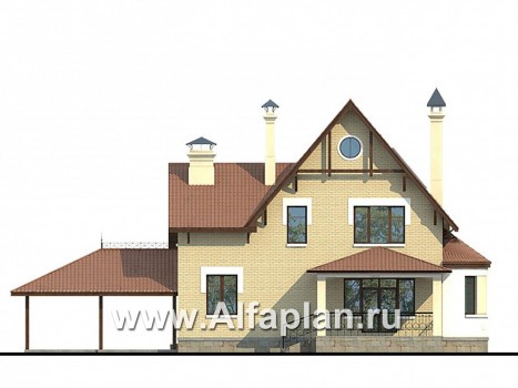 Проекты домов Альфаплан - «Золотая середина» - проект коттеджа с жилой мансардой и навесом для машин - превью фасада №4