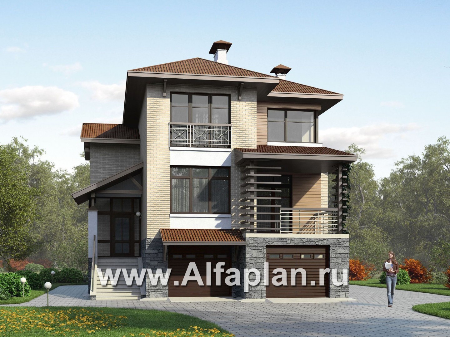 Проекты домов Альфаплан - «Светлая жизнь» - современный дом с большими окнами - основное изображение