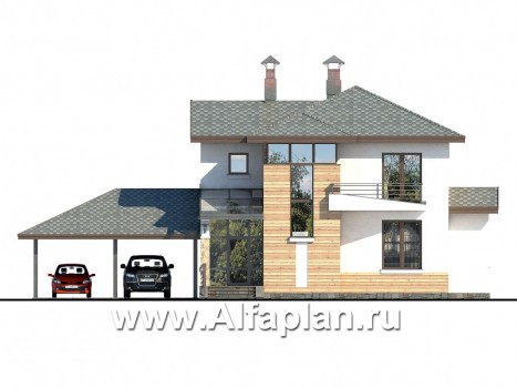 Проекты домов Альфаплан - «Тренд» - современный загородный дом с навесом для машины - превью фасада №1